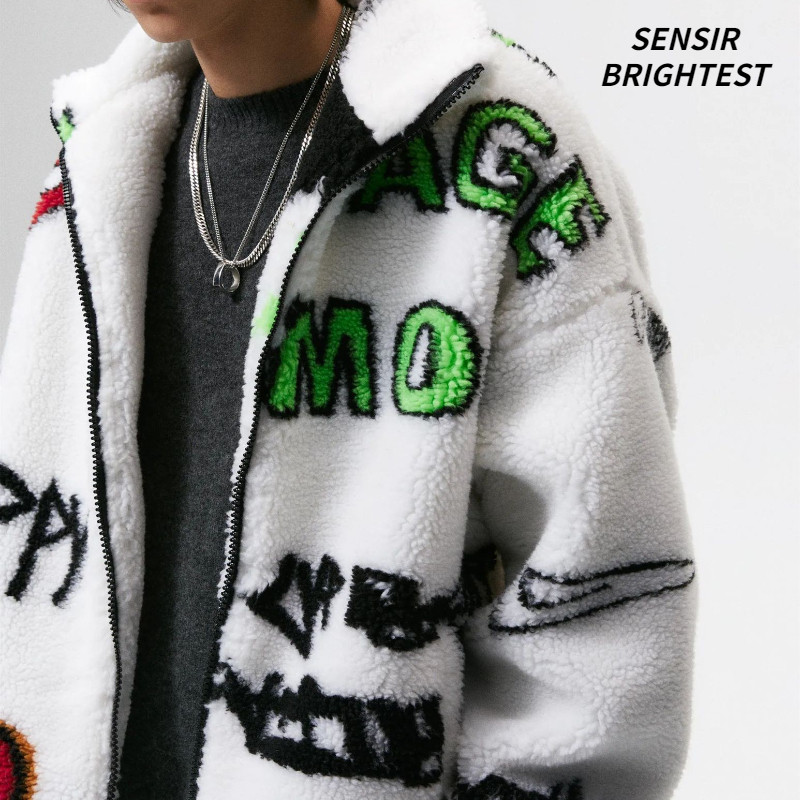 Χειμωνιάτικο παλτό κασμίρ Ανδρικό ζεστό μπουφάν μόδας Χαλαρό αμερικανικό γκράφιτι τύπωμα χειμωνιάτικο ανδρικό μπουφάν