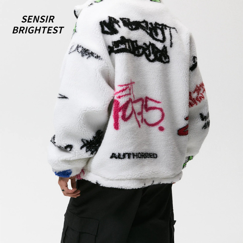 Χειμωνιάτικο παλτό κασμίρ Ανδρικό ζεστό μπουφάν μόδας Χαλαρό αμερικανικό γκράφιτι τύπωμα χειμωνιάτικο ανδρικό μπουφάν