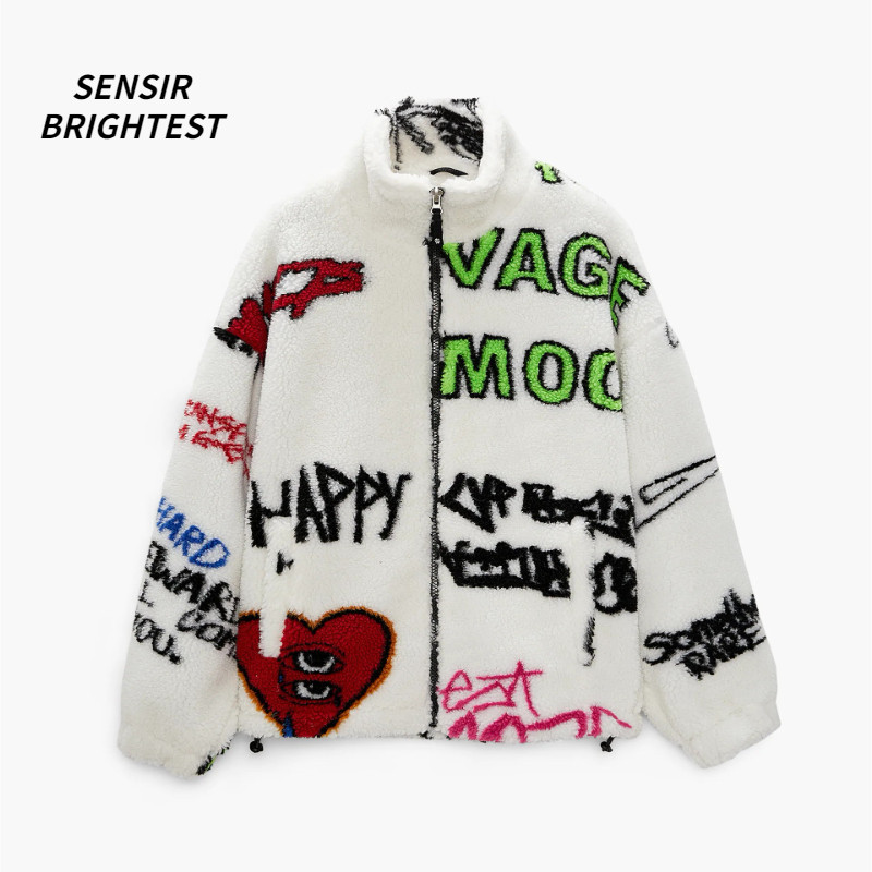 Χειμωνιάτικο παλτό κασμίρ Ανδρικό ζεστό μπουφάν μόδας Χαλαρό αμερικανικό γκράφιτι τύπωμα χειμωνιάτικο ανδρικό μπουφάν