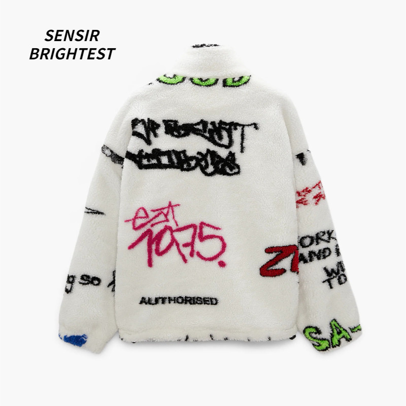 Χειμωνιάτικο παλτό κασμίρ Ανδρικό ζεστό μπουφάν μόδας Χαλαρό αμερικανικό γκράφιτι τύπωμα χειμωνιάτικο ανδρικό μπουφάν