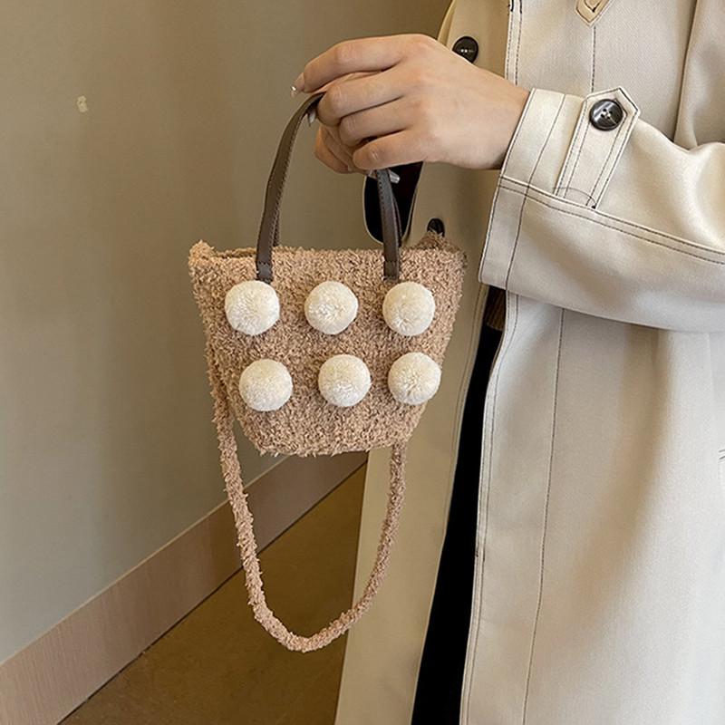 Geantă de mână pufoasă pentru femei Genți tip găleată din pluș, ușoare, pufoase, cu geantă de petrecere a timpului liber pentru fete