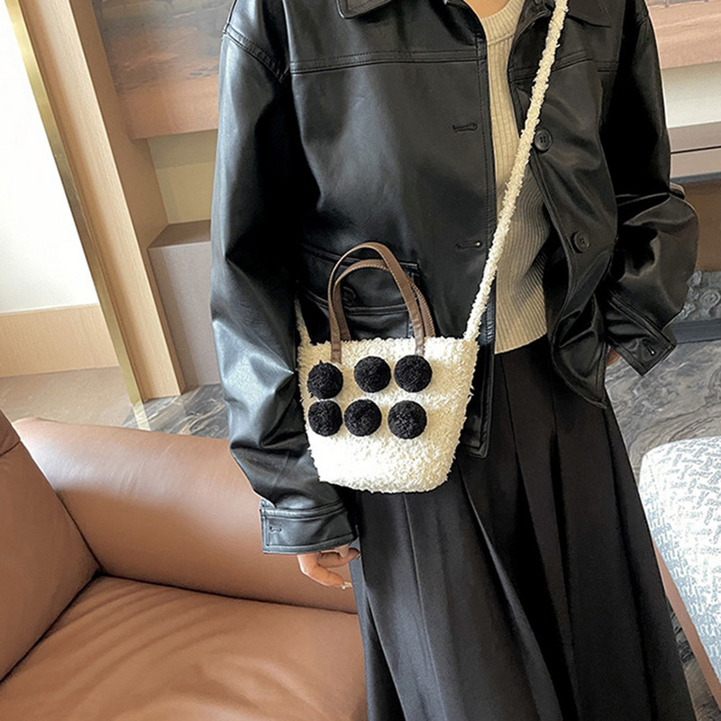 Geantă de mână pufoasă pentru femei Genți tip găleată din pluș, ușoare, pufoase, cu geantă de petrecere a timpului liber pentru fete