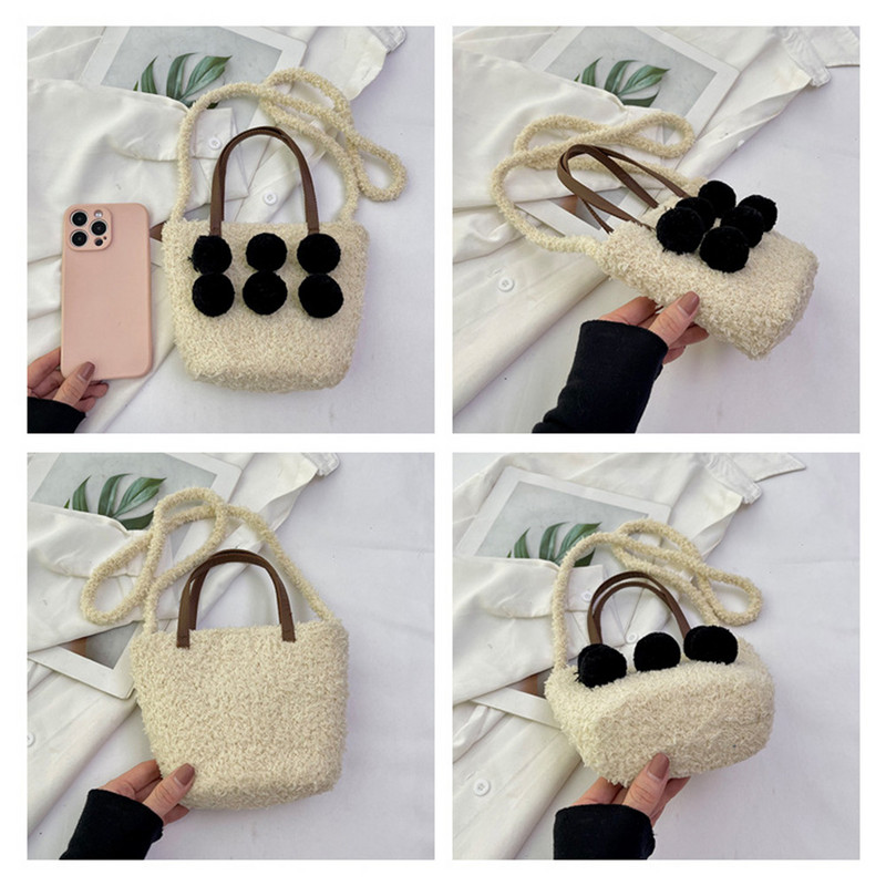 Geantă de mână pufoasă pentru femei Genți tip găleată din pluș, ușoare, pufoase, cu geantă de petrecere a timpului liber pentru fete