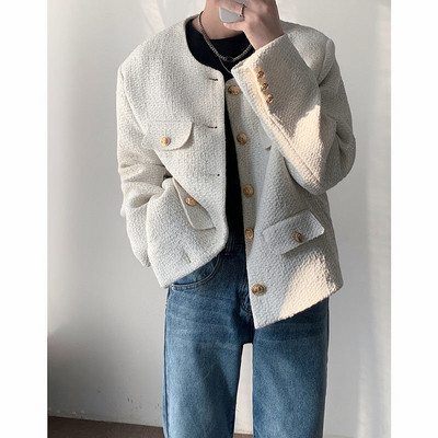 Φθινοπωρινό μαύρο λευκό κοντό σακάκι Ανδρικό λεπτή μόδα Casual μπουφάν με λαιμόκοψη ανδρικό κορεάτικο χαλαρό casual bomber ανδρικό κοντό παλτό