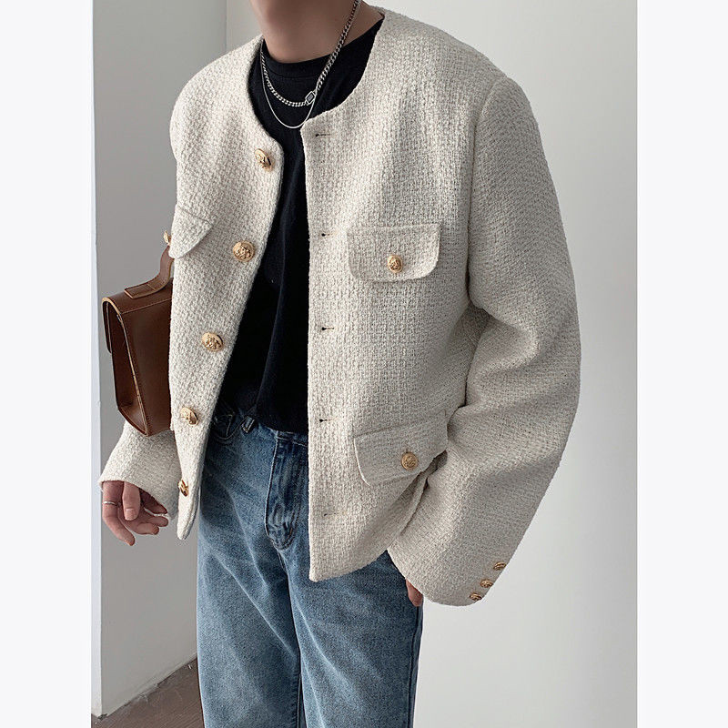 Φθινοπωρινό μαύρο λευκό κοντό σακάκι Ανδρικό λεπτή μόδα Casual μπουφάν με λαιμόκοψη ανδρικό κορεάτικο χαλαρό casual bomber ανδρικό κοντό παλτό