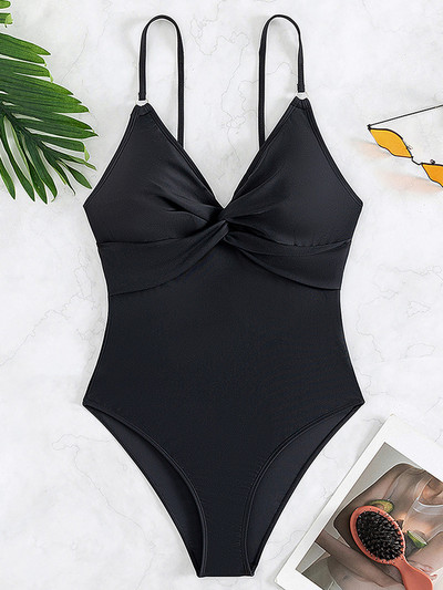 Vigorashely 2023 Seksi crni Push Up kupaći kostim s V izrezom Ženski kupaći kostim s naramenicama visokog struka za jednodijelni kupaći kostim za plažu bez leđa