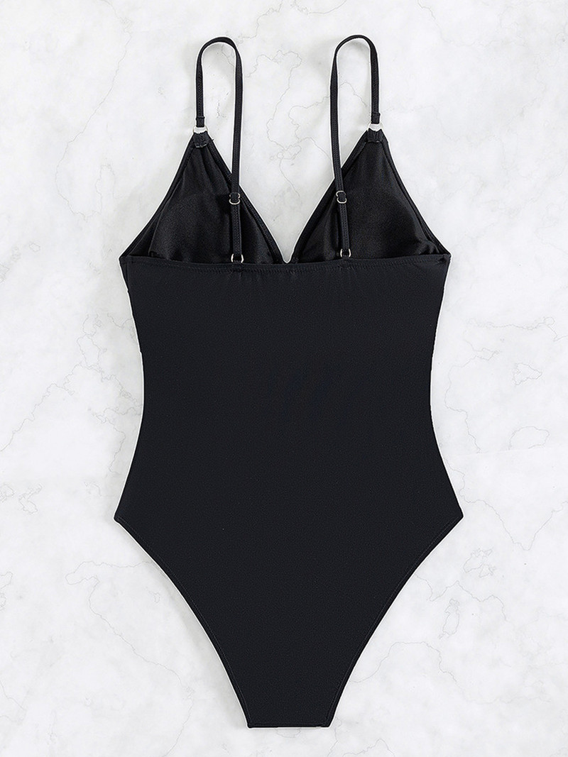 Vigorashely 2023 Seksi crni Push Up kupaći kostim s V izrezom Ženski kupaći kostim s naramenicama visokog struka za jednodijelni kupaći kostim za plažu bez leđa