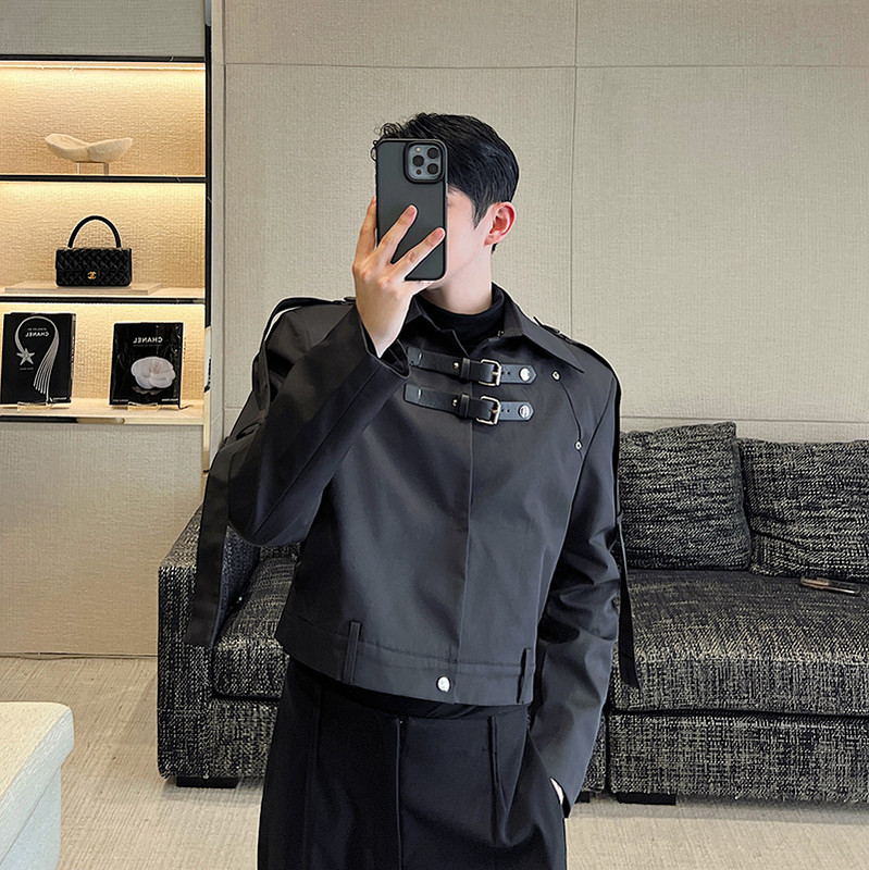 Jachetă de modă pentru bărbați Îmbrăcăminte de lucru Jachete cu siluetă cu cataramă din piele Îmbrăcăminte de stradă cu revere solidă cu mânecă lungă Paltoane lejere, casual