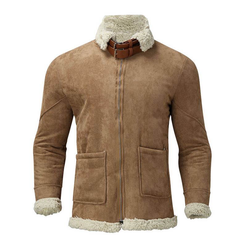 Ανδρικό μπουφάν χοντρό Ζεστό τεχνητό δέρμα Ζεστό μπουφάν Μεγάλο πέτο σε αντίθεση χρώματος European American Suede Fur One-piece Jacket