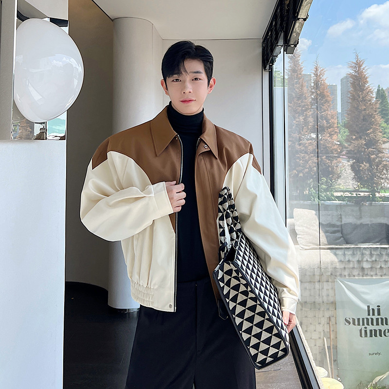 NOYMEI sügiskontrast värvi lapiline revääri siluett lahtine mootorratta jope meeste korea stiilis lühike mantel 2023 uus WA2971