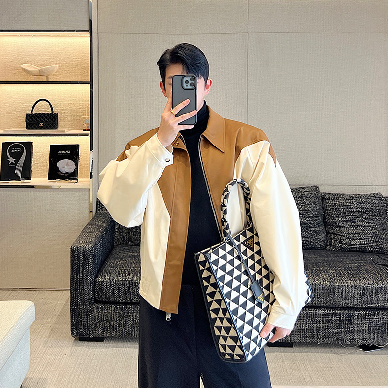 NOYMEI sügiskontrast värvi lapiline revääri siluett lahtine mootorratta jope meeste korea stiilis lühike mantel 2023 uus WA2971