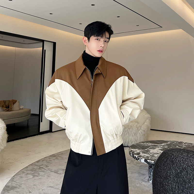 NOYMEI sügiskontrast värvi lapiline revääri siluett lahtine mootorratta jope meeste korea stiilis lühike mantel 2023 uus WA2971