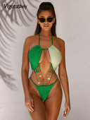 Vigorashely 2023, verde, costum de baie, sexy, scobit, cu lanțuri, pentru femei, costum de baie, costum de baie