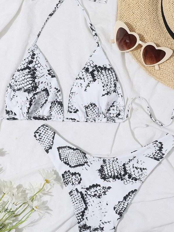 Vigorshely 2023 Sexy Printing Halter Σετ μπικίνι Γυναικεία στρινγκ με ψηλό κόψιμο Push Up Μαγιό παραλίας Δεμένο κοστούμι μαγιό