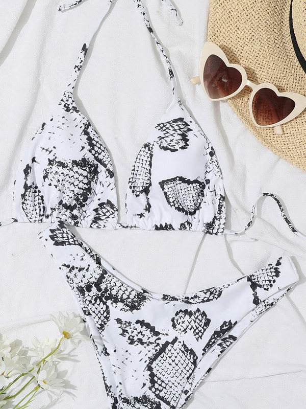 Vigorshely 2023 Sexy Printing Halter Σετ μπικίνι Γυναικεία στρινγκ με ψηλό κόψιμο Push Up Μαγιό παραλίας Δεμένο κοστούμι μαγιό