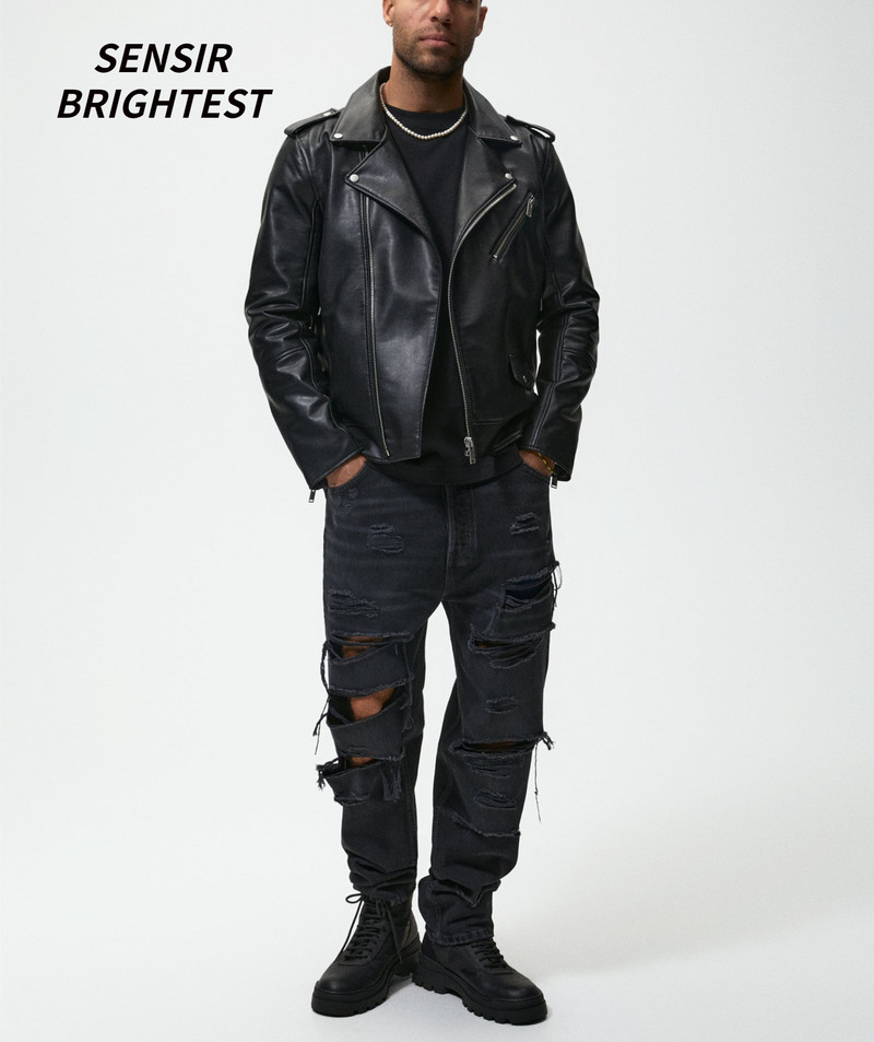 Φθινόπωρο 22 Ανδρικό μαύρο υψηλής ποιότητας Pu δερμάτινο μπουφάν Locomotive Ανδρικό μπουφάν με φερμουάρ