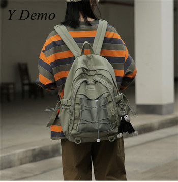 Y Demo Techwear катарами Раница с голям капацитет Ежедневна раница с джобове с шнурове за ученик
