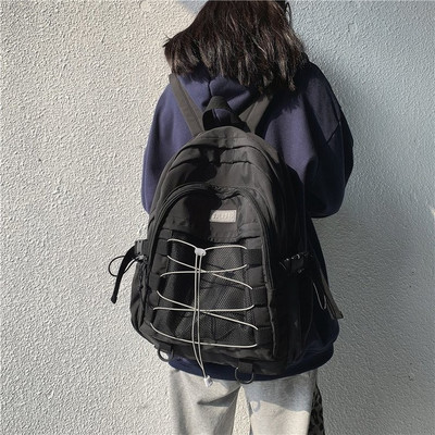 Y Demo Techwear Buckles Veľkokapacitný batoh s vreckámi so sťahovacou šnúrkou pre študentov