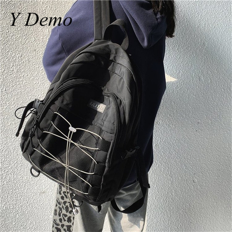 Y Demo Techwear Buckles Veľkokapacitný batoh s vreckámi so sťahovacou šnúrkou pre študentov