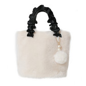 Štvorcová taška so zipsovým zapínaním, plyšová malá taška s príveskom z kožušiny, dámska mini taška Tote, jednofarebná taška z umelej kožušiny na cestovanie