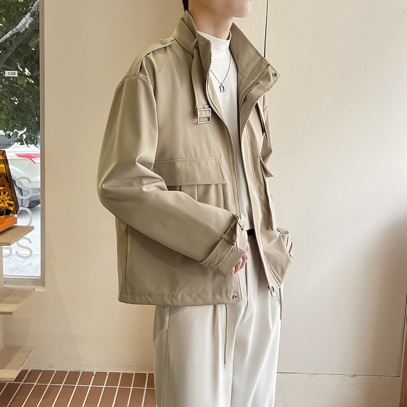 Ανοιξιάτικο κοντό σακάκι ανδρική μόδα Χακί τσέπη Casual μπουφάν Ανδρικά ρούχα Κορεατικά φαρδιά Bomber Ανδρικό κοντό παλτό M-3XL