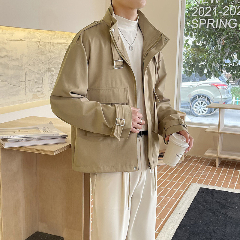 Ανοιξιάτικο κοντό σακάκι ανδρική μόδα Χακί τσέπη Casual μπουφάν Ανδρικά ρούχα Κορεατικά φαρδιά Bomber Ανδρικό κοντό παλτό M-3XL