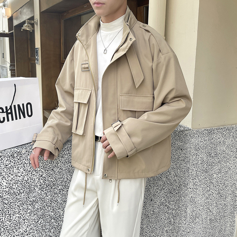 Ανοιξιάτικο κοντό σακάκι ανδρική μόδα Χακί τσέπη Casual μπουφάν Ανδρικά ρούχα Κορεατικά φαρδιά Bomber Ανδρικό κοντό παλτό M-3XL