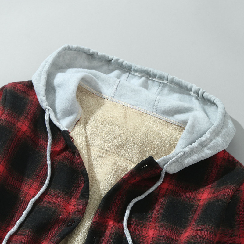 Ανδρικά καρό πουκάμισα χειμώνα 2022 Μπουφάν με κουκούλα Fleece φανελάκι πουκάμισο Sherpa Μπουφάν με κουκούλα Ανδρικό παλτό
