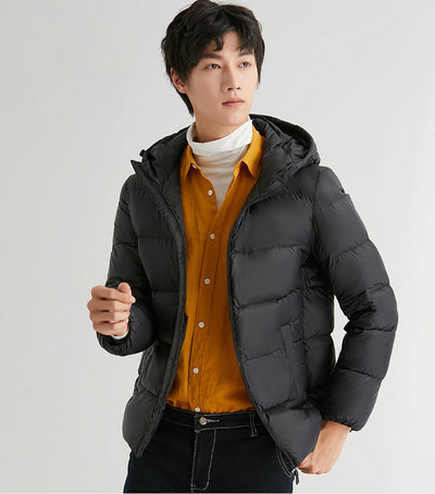 Pánska hrubá 90% kačacia páperová bunda s kapucňou, kvalitná zimná jarná vrchná časť, vetruodolný teplý kabát