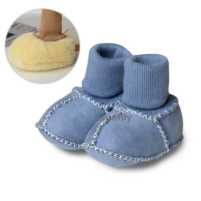 Pantofi First Walker Cizme de iarnă din piele naturală Lână Blană Copii mici Fete Mocasini Mocasini Pantofi din piele de oaie de pluș Cizme pentru bebeluși
