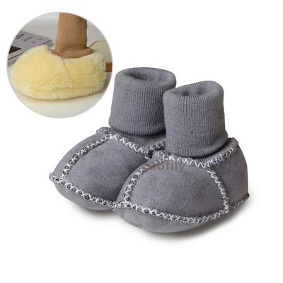 Pantofi First Walker Cizme de iarnă din piele naturală Lână Blană Copii mici Fete Mocasini Mocasini Pantofi din piele de oaie de pluș Cizme pentru bebeluși