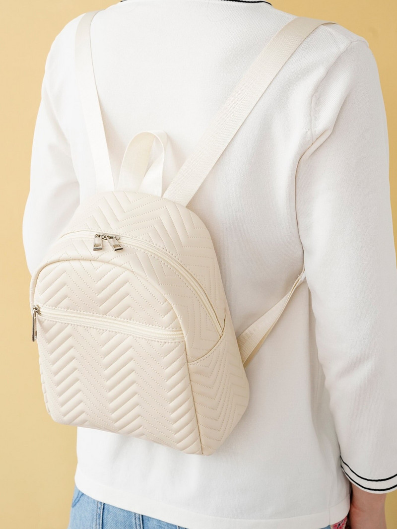 Μπεζ Fashion Απλό Κλασικό Καπιτονέ Γυναικείο Σακίδιο Πλάτης Κλασικό Σχολικό Σακίδιο Κατάλληλο για ταξίδια και ψώνια