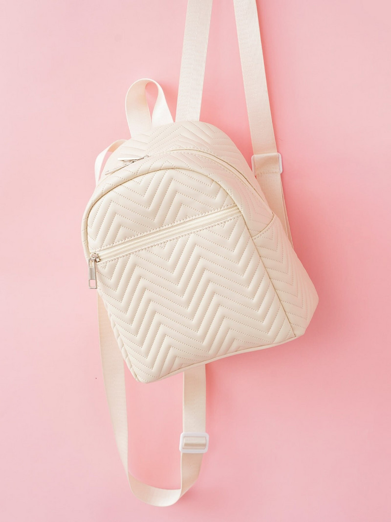 Μπεζ Fashion Απλό Κλασικό Καπιτονέ Γυναικείο Σακίδιο Πλάτης Κλασικό Σχολικό Σακίδιο Κατάλληλο για ταξίδια και ψώνια