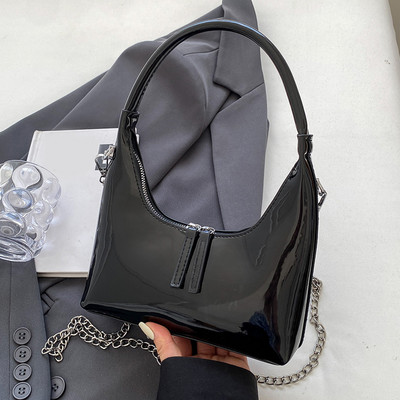 Geantă de tote din piele lacuită pentru femei Poșetă de mână cu lanț strălucitor Geantă de umăr cu fermoar versatilă ghiozdan geantă hobo posetă elegantă pentru fată
