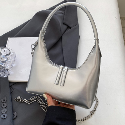 Geantă de tote din piele lacuită pentru femei Poșetă de mână cu lanț strălucitor Geantă de umăr cu fermoar versatilă ghiozdan geantă hobo posetă elegantă pentru fată