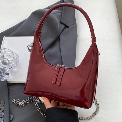 Geantă de tote din piele lacuită pentru femei Poșetă de mână cu lanț strălucitor Geantă de umăr cu fermoar versatilă ghiozdan geantă hobo posetă elegantă pentru fată