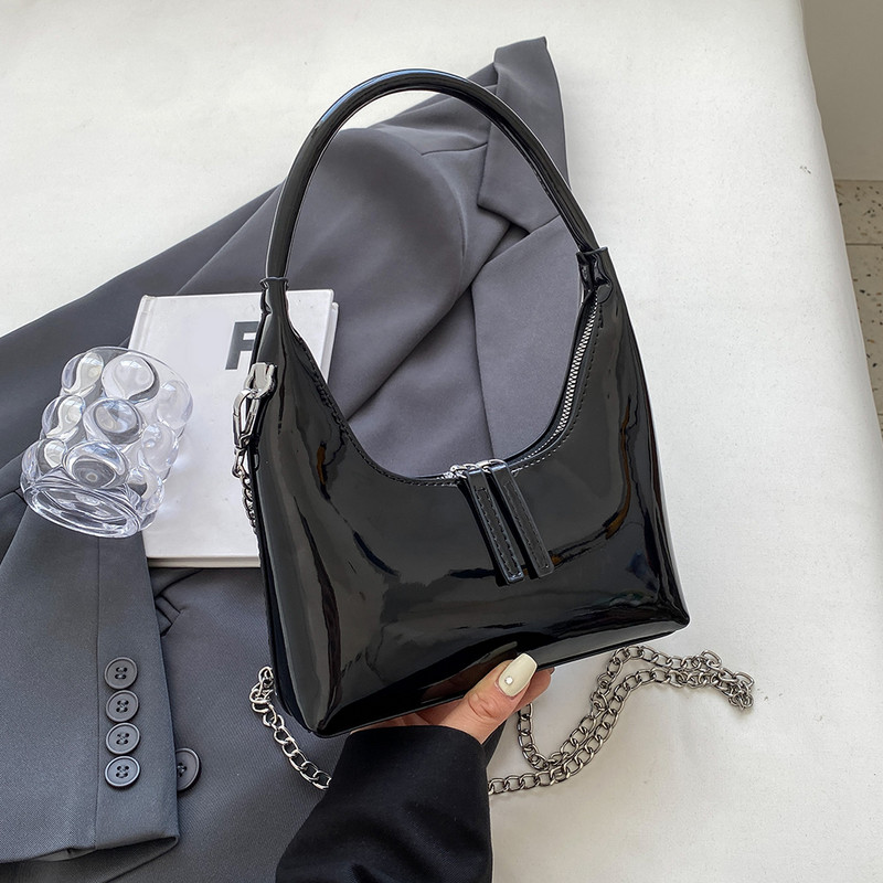 Geantă de tote din piele lacuită pentru femei Poșetă de mână cu lanț strălucitor Geantă de umăr cu fermoar versatilă ghiozdan geantă hobo posetă elegantă pentru fată