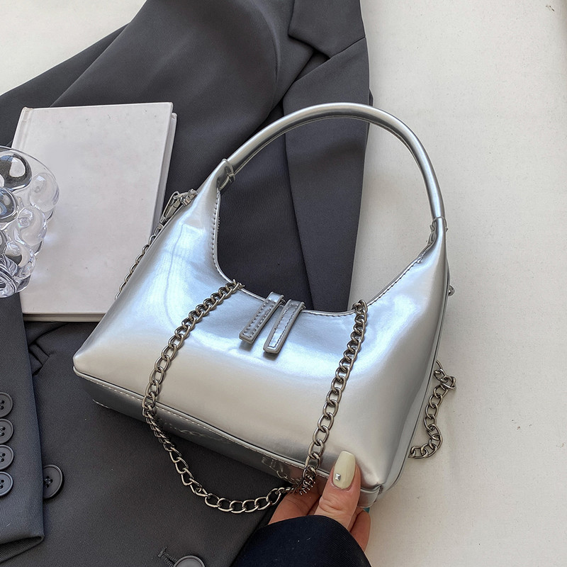 Geantă de tote din piele lacuită pentru femei Poșetă de mână cu lanț strălucitor Geantă de umăr cu fermoar versatilă ghiozdan geantă hobo posetă elegantă pentru fată