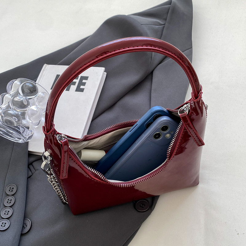 Geantă de tote din piele lacuită pentru femei Poșetă de mână cu lanț strălucitor Geantă de umăr cu fermoar versatilă ghiozdan geantă hobo posetă elegantă pentru fată