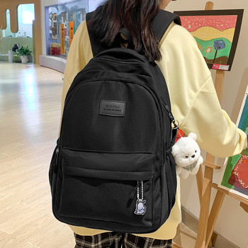 Дамска раница Ученическа чанта за тийнейджърки Ученическа раница Едноцветна дамска чанта за книга с много джобове