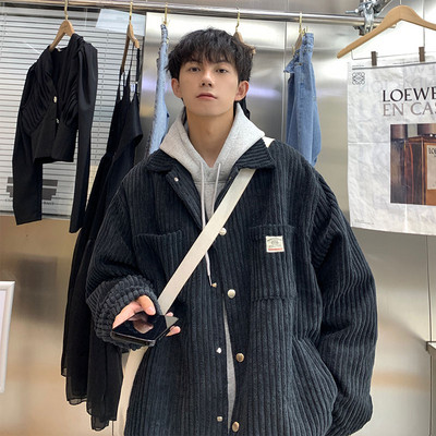 Νέο Ανδρικό Φθινοπωρινό Ζεστό Κοτλέ Μπουφάν Ανδρικά Streetwear Hip Hop Αντρικό Εφηβικό μπουφάν με μονό στήθος πέτο