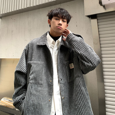 Νέο Ανδρικό Φθινοπωρινό Ζεστό Κοτλέ Μπουφάν Ανδρικά Streetwear Hip Hop Αντρικό Εφηβικό μπουφάν με μονό στήθος πέτο