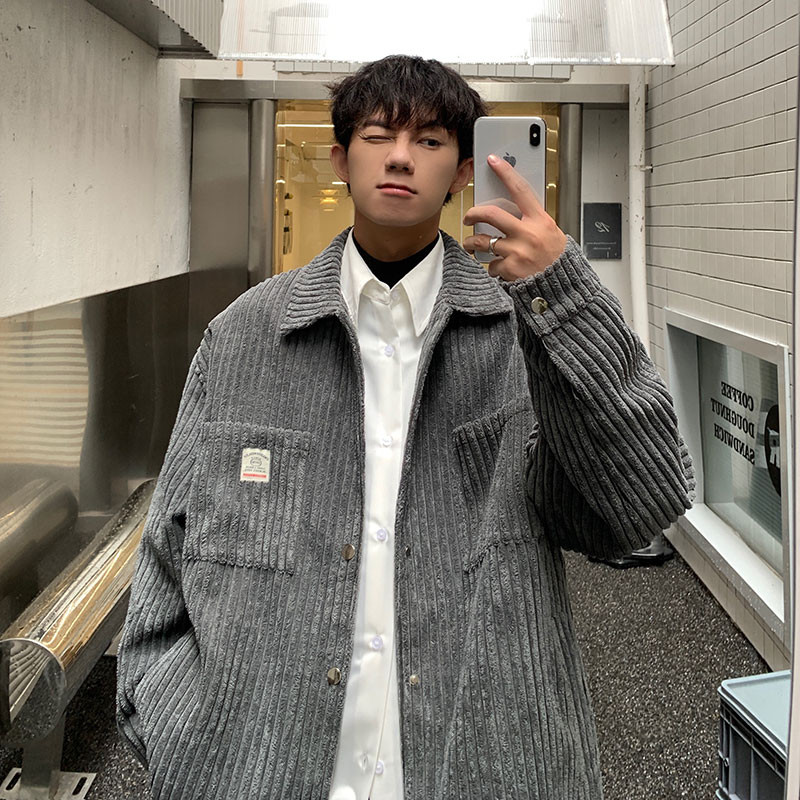 Νέο Ανδρικό Φθινοπωρινό Ζεστό Κοτλέ Μπουφάν Ανδρικά Streetwear Hip Hop Αντρικό Εφηβικό μπουφάν με μονό στήθος πέτο