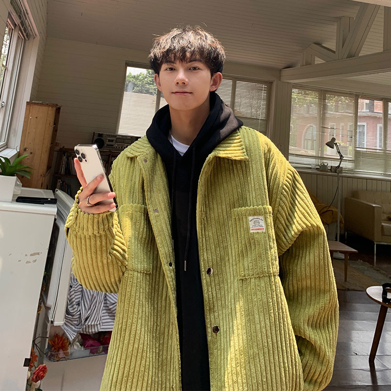 Νέο Ανδρικό Φθινοπωρινό Ζεστό Κοτλέ Μπουφάν Ανδρικά Streetwear Hip Hop Αντρικό Εφηβικό μπουφάν με μονό στήθος πέτο