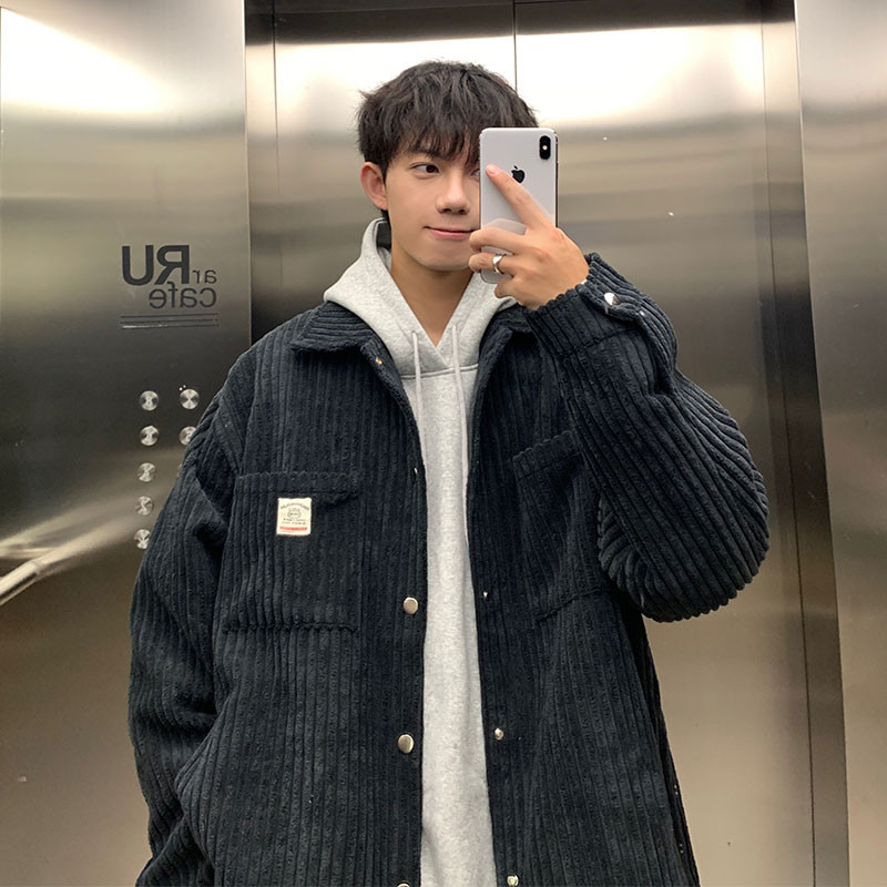 Νέο Ανδρικό Φθινοπωρινό Ζεστό Κοτλέ Μπουφάν Ανδρικά Streetwear Hip Hop Αντρικό Εφηβικό μπουφάν με μονό στήθος πέτο