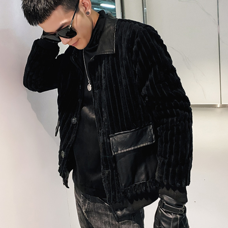 2022 Winter Corduroy PU Patchwork Ανδρικό μπουφάν Μόδα Streetwear Parka Μπουφάν πέτο Λεπτό, καθημερινό επαγγελματικό παλτό ανδρικά ρούχα