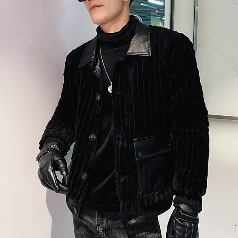 2022 Winter Corduroy PU Patchwork Ανδρικό μπουφάν Μόδα Streetwear Parka Μπουφάν πέτο Λεπτό, καθημερινό επαγγελματικό παλτό ανδρικά ρούχα