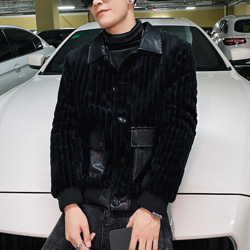 2022 Winter Corduroy PU Patchwork Ανδρικό μπουφάν Μόδα Streetwear Parka Μπουφάν πέτο Λεπτό, καθημερινό επαγγελματικό παλτό ανδρικά ρούχα