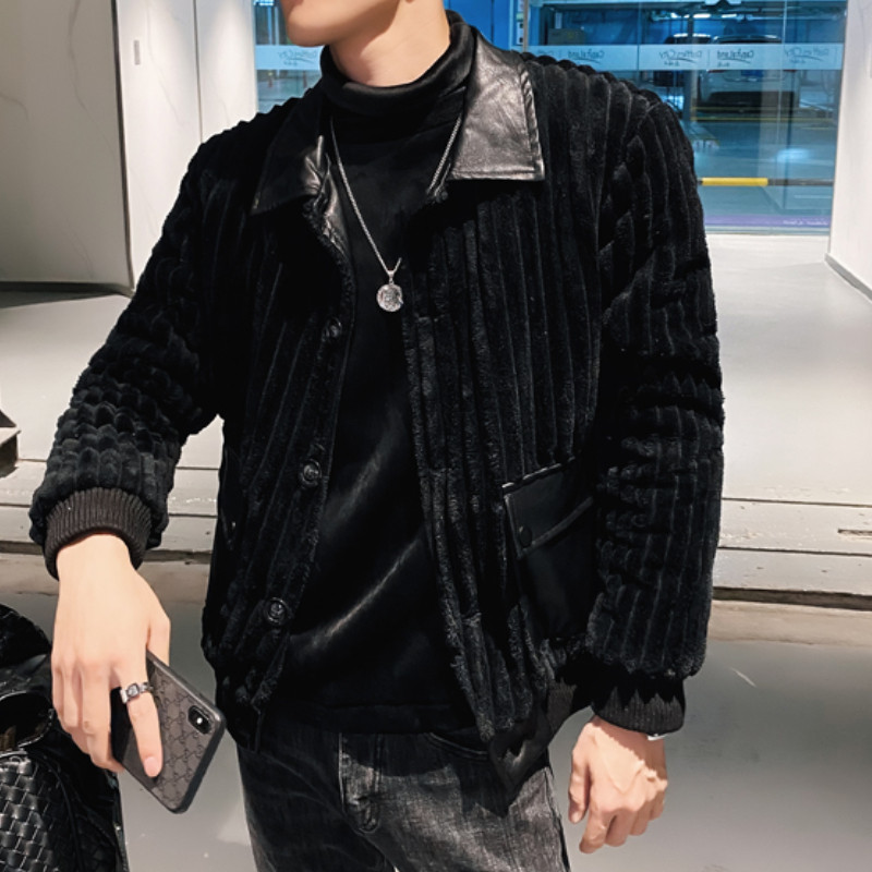 2022 Winter Corduroy PU Patchwork Ανδρικό μπουφάν Μόδα Streetwear Parka Μπουφάν πέτο Λεπτό, καθημερινό επαγγελματικό παλτό ανδρικά ρούχα