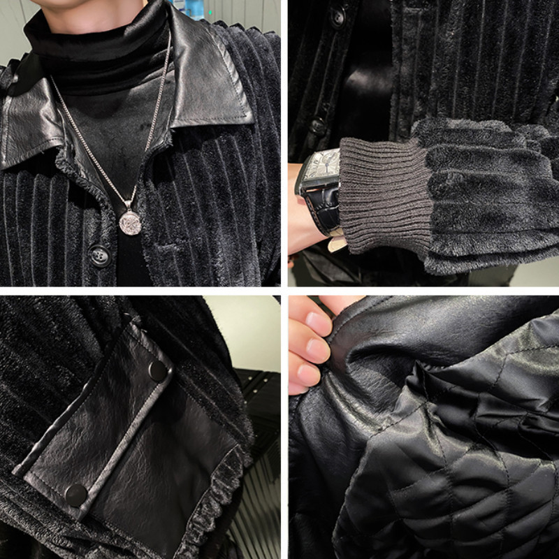 2022 Winter Corduroy PU Patchwork Ανδρικό μπουφάν Μόδα Streetwear Parka Μπουφάν πέτο Λεπτό, καθημερινό επαγγελματικό παλτό ανδρικά ρούχα